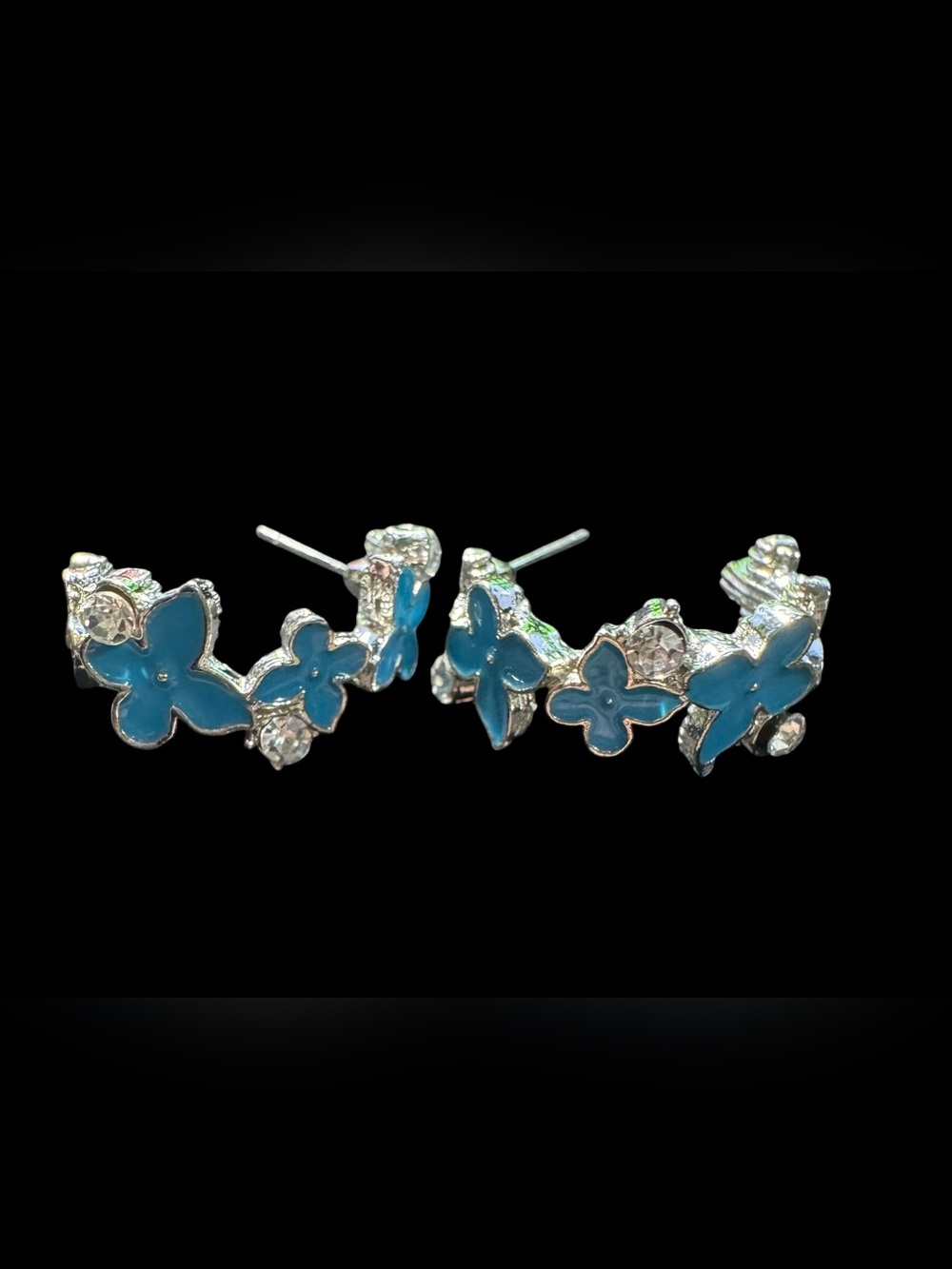 Blue Enamel Butterfly Stud Earrings for Women